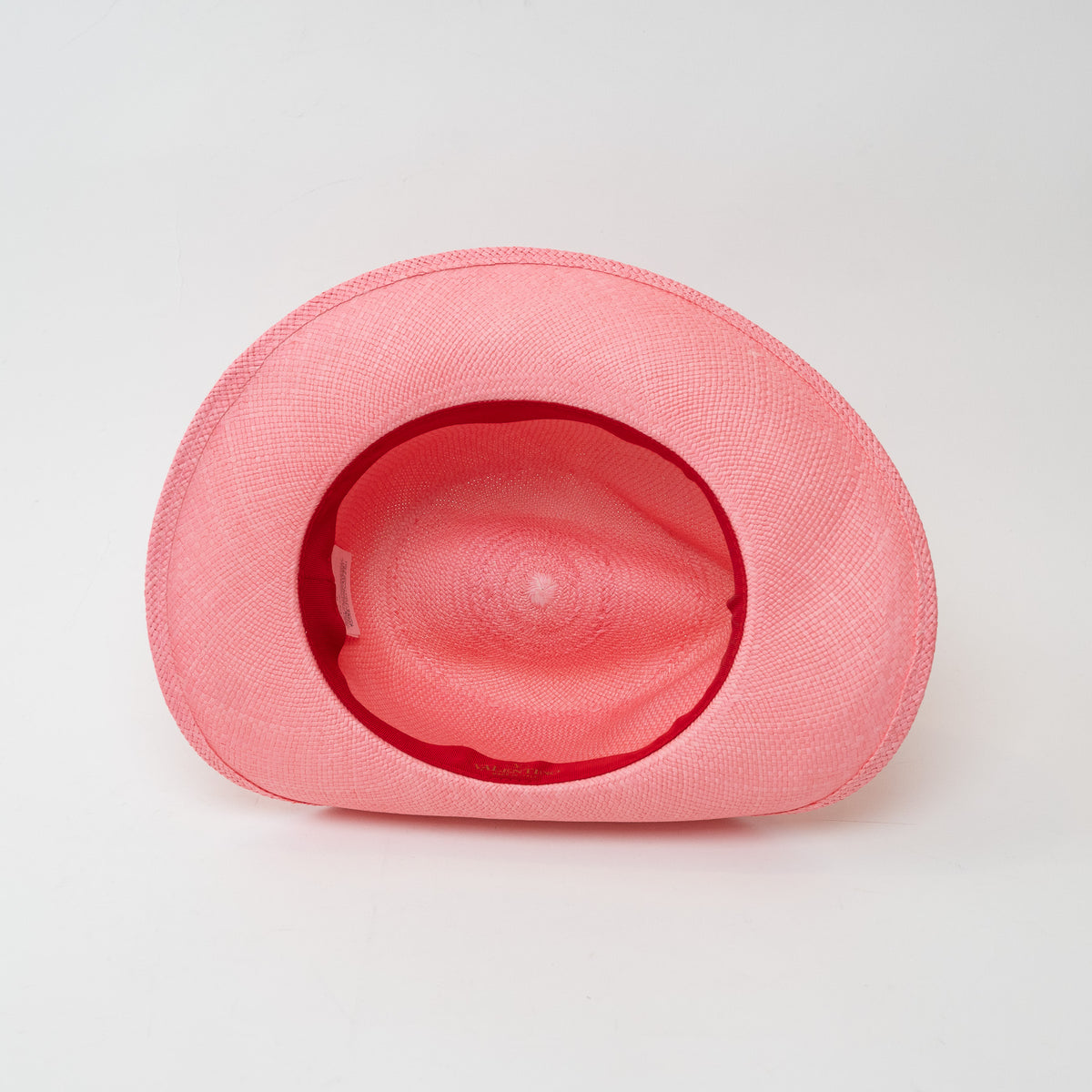 Valentino Pink Woven Straw Geometric Band Optical V Fedora