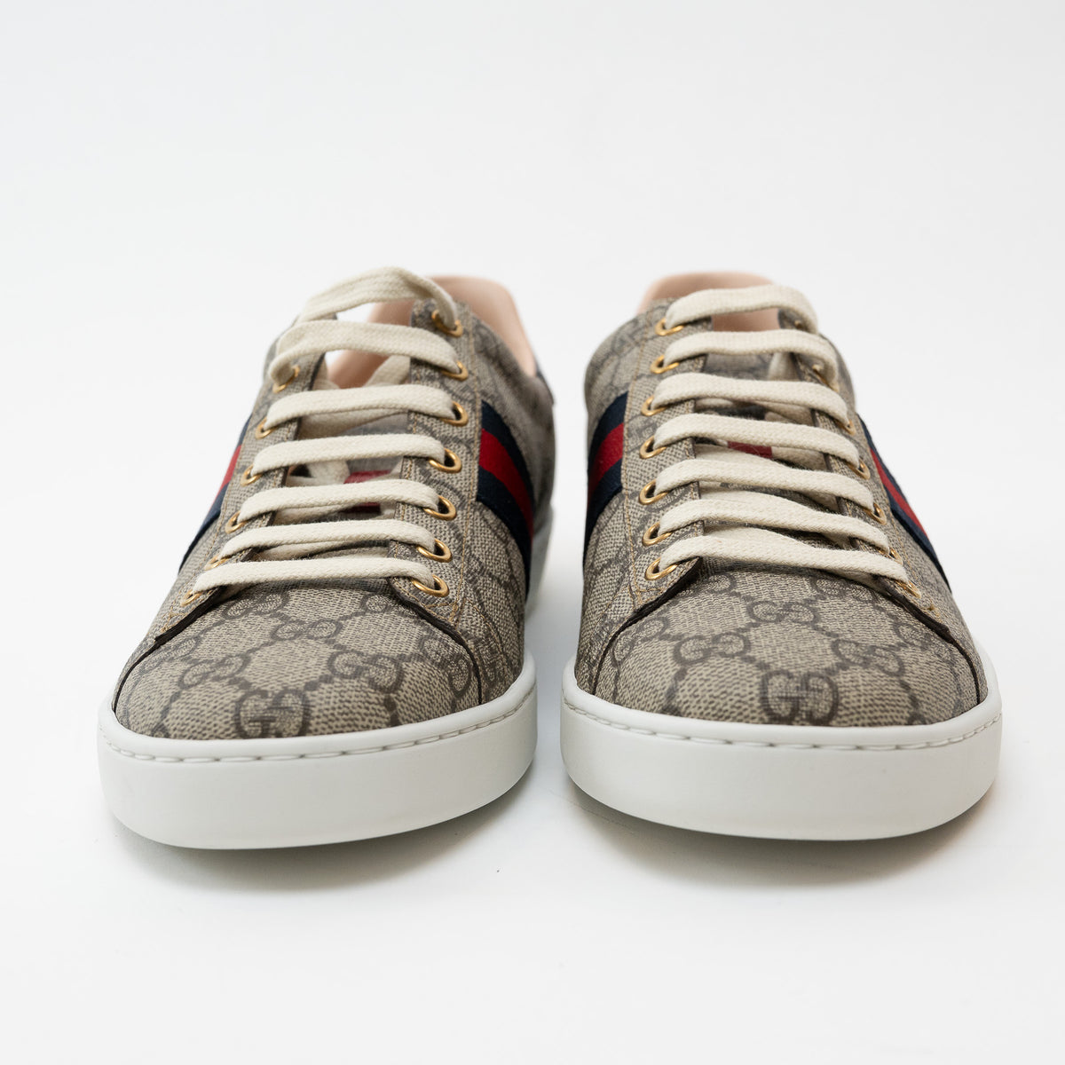 Gucci Beige GG Supreme Canvas Ace Sneakers Size 40.5