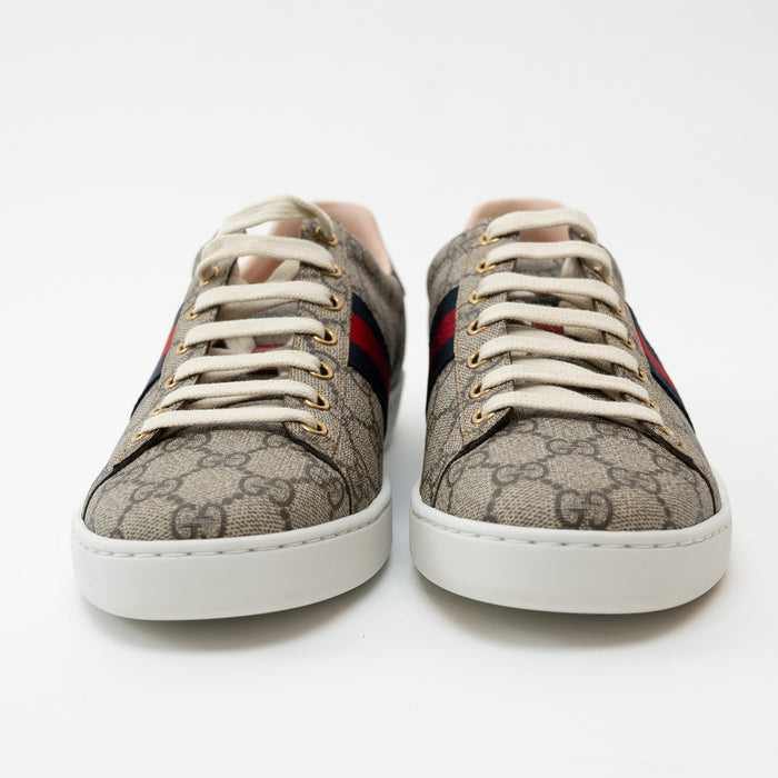 Gucci Beige GG Supreme Canvas Ace Sneakers Size 40.5