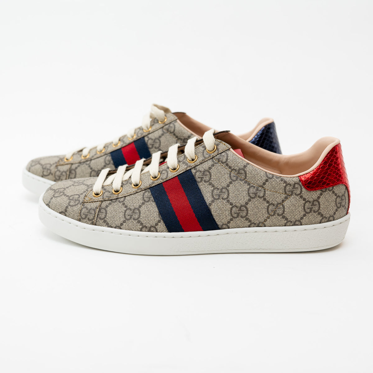 Gucci Beige GG Supreme Canvas Ace Sneakers Size 40.5