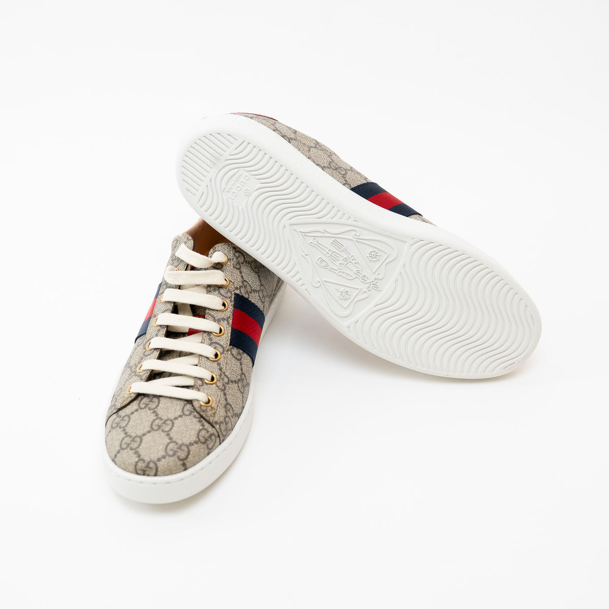 Gucci Beige GG Supreme Canvas Ace Sneakers Size 40.5