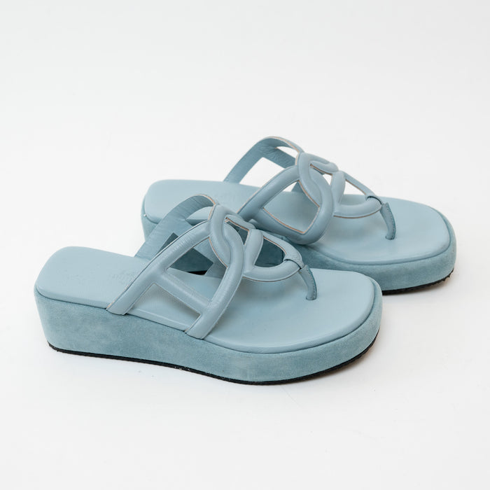 Hermes Gypsy Sandals in Veil D'eau Light Blue with Chain Motif