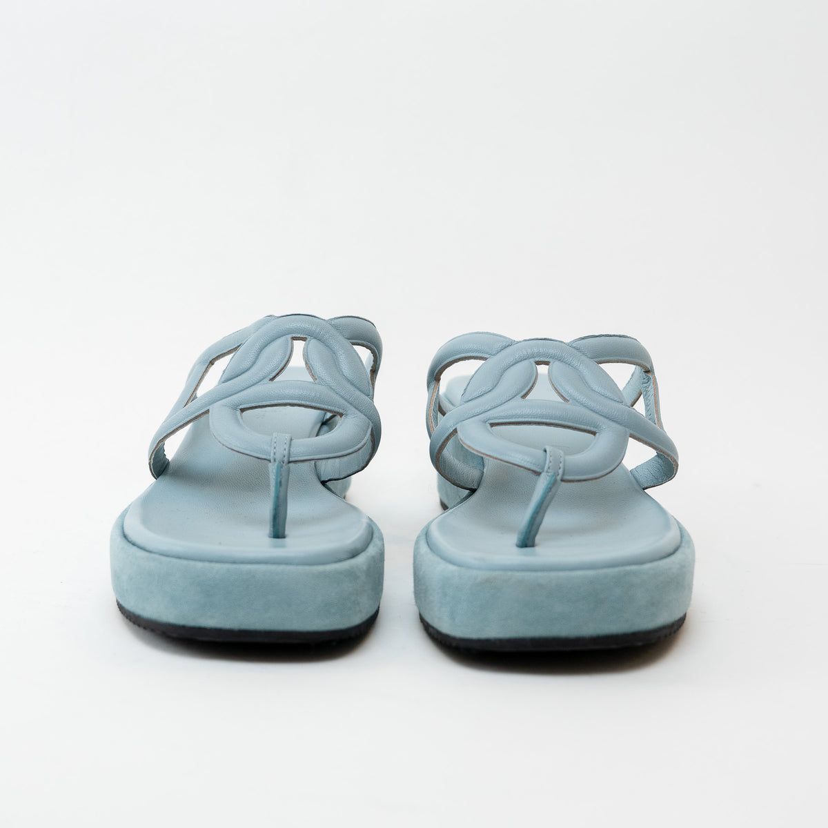 Hermes Gypsy Sandals in Veil D'eau Light Blue with Chain Motif band