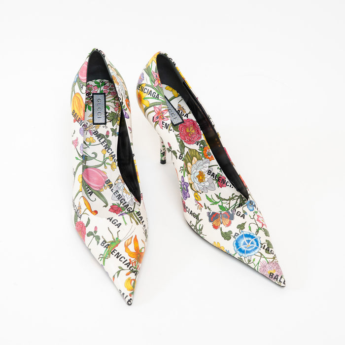 Gucci White Leather Floral Heels Size 40