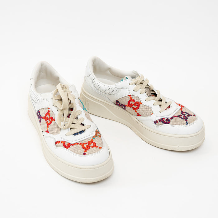 Gucci White Leather Woven Multicolor GG Sneakers Size 41
