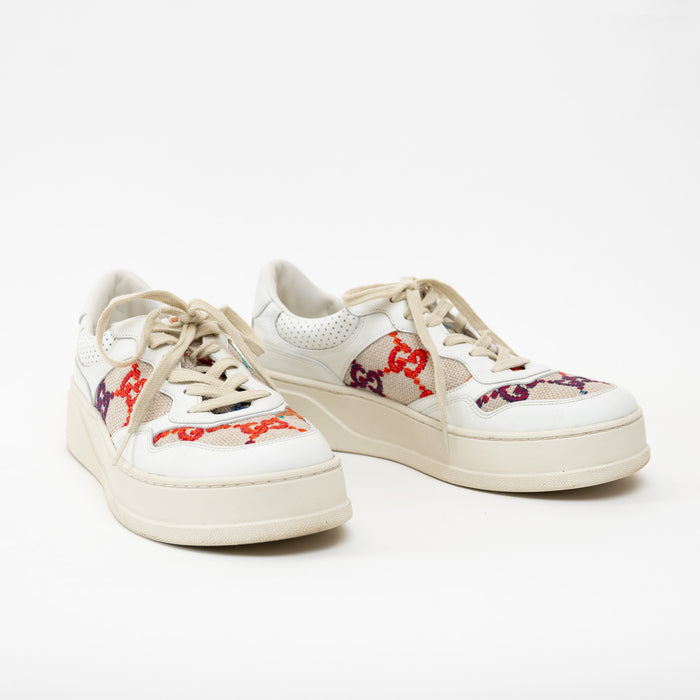 Gucci White Leather Woven Multicolor GG Sneakers Size 41