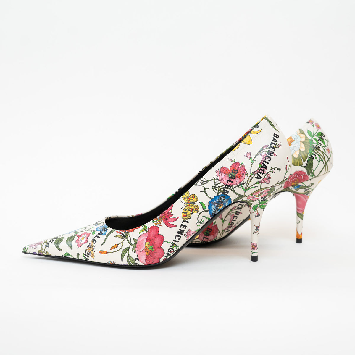 Gucci White Leather Floral Heels Size 40