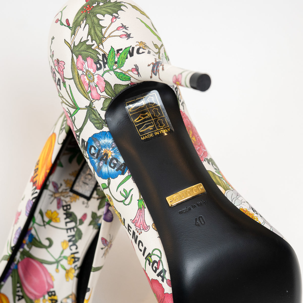 Gucci White Leather Floral Heels Size 40