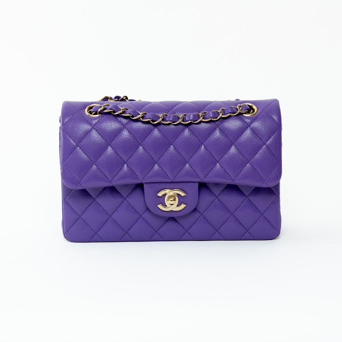 Pre-Loved Chanel™ Purple Caviar Small Size Quilted Leather Double Flap Bag
