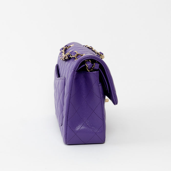 Pre-Loved Chanel™ Purple Caviar Small Size Quilted Leather Double Flap Bag