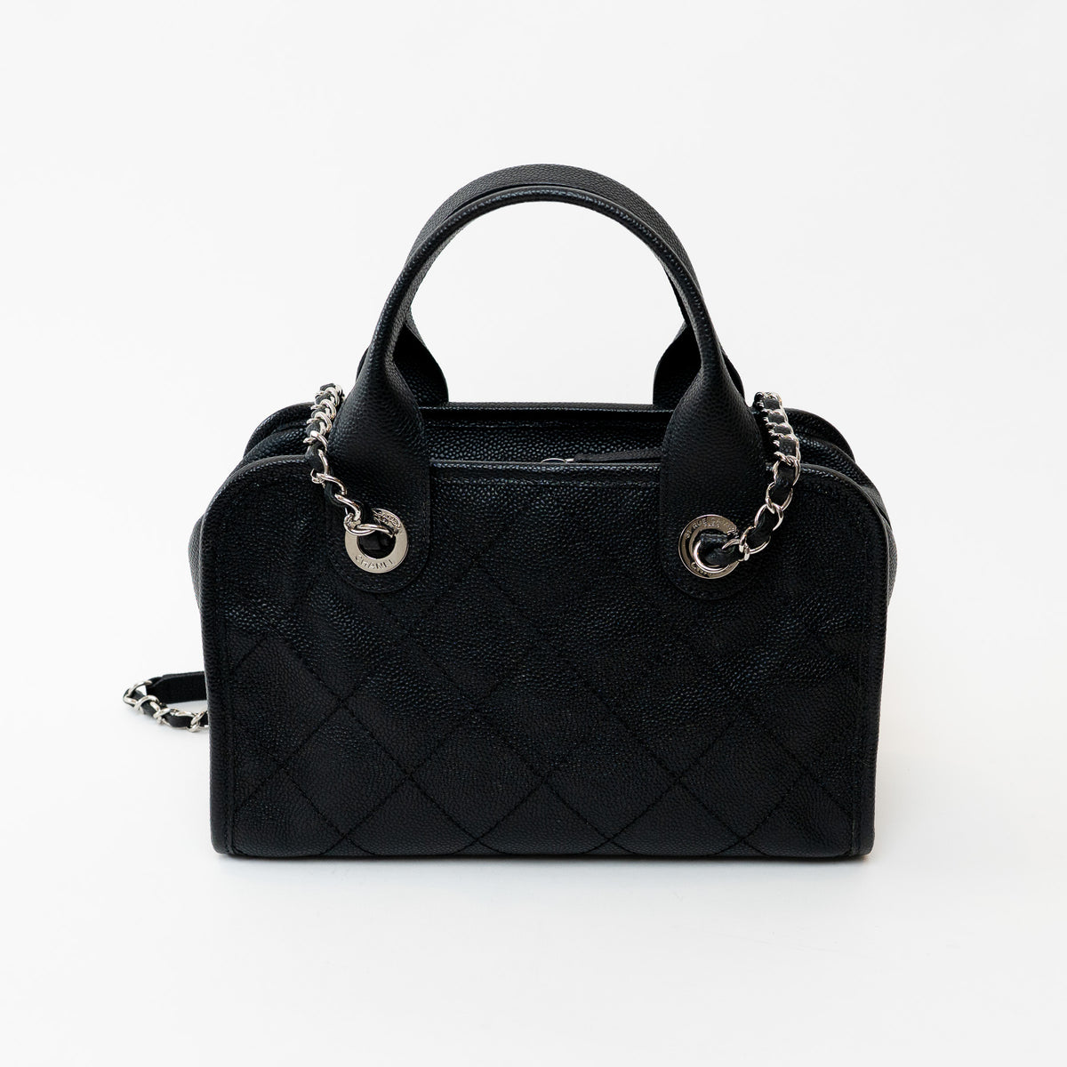Chanel Black Pebbled Leather Bowling Bag