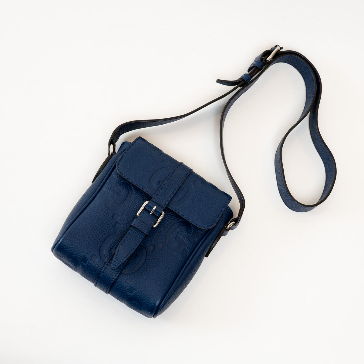 Gucci Blue Embossed GG Leather Messenger Bag