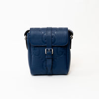 Gucci Blue Embossed GG Leather Messenger Bag