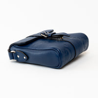 Gucci Blue Embossed GG Leather Messenger Bag