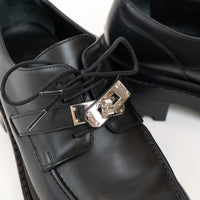 Hermes Black Calfskin Leather First Derby Loafers Size 38/40