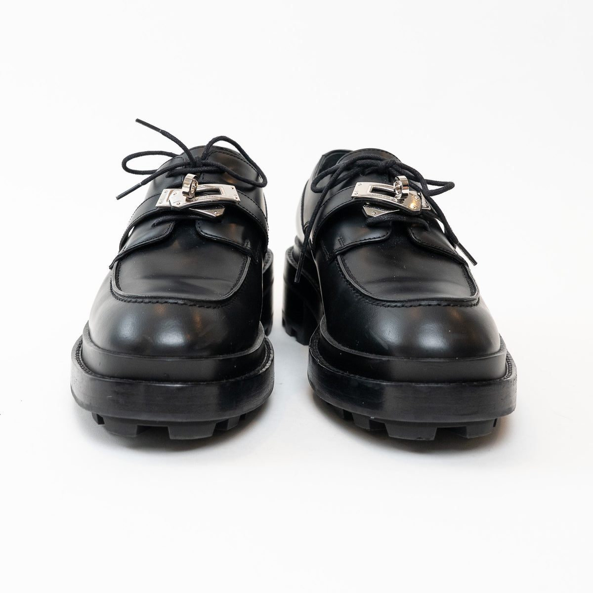 Hermes Black Calfskin Leather First Derby Loafers Size 38/40