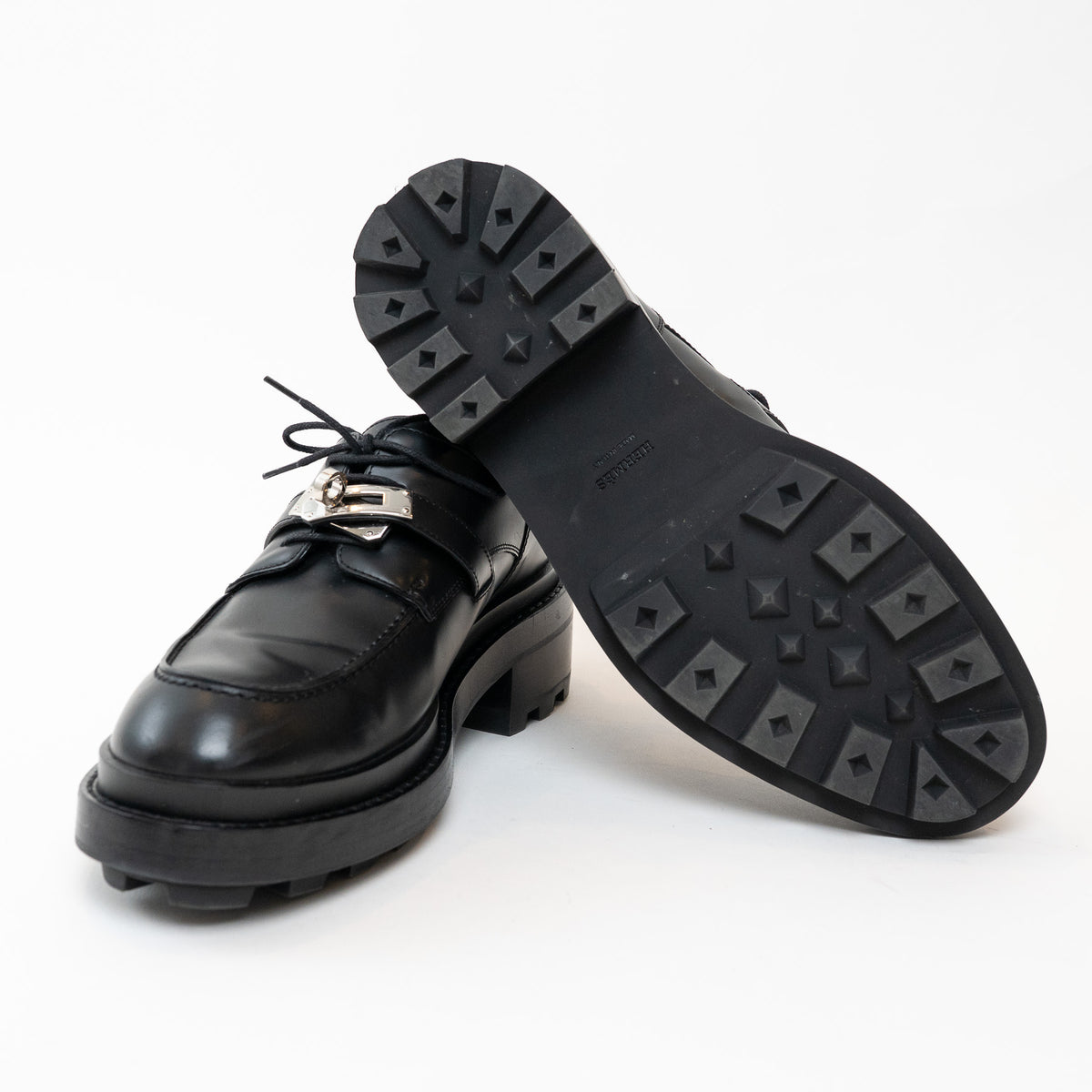 Hermes Black Calfskin Leather First Derby Loafers Size 38/40