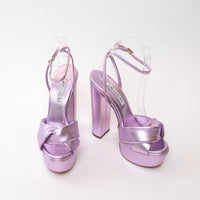 Aquazzura Metallic Lilac Leather Platform Block Heels Size 36