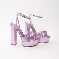 Aquazzura Metallic Lilac Leather Platform Block Heels Size 36