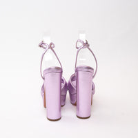 Aquazzura Metallic Lilac Leather Platform Block Heels Size 36