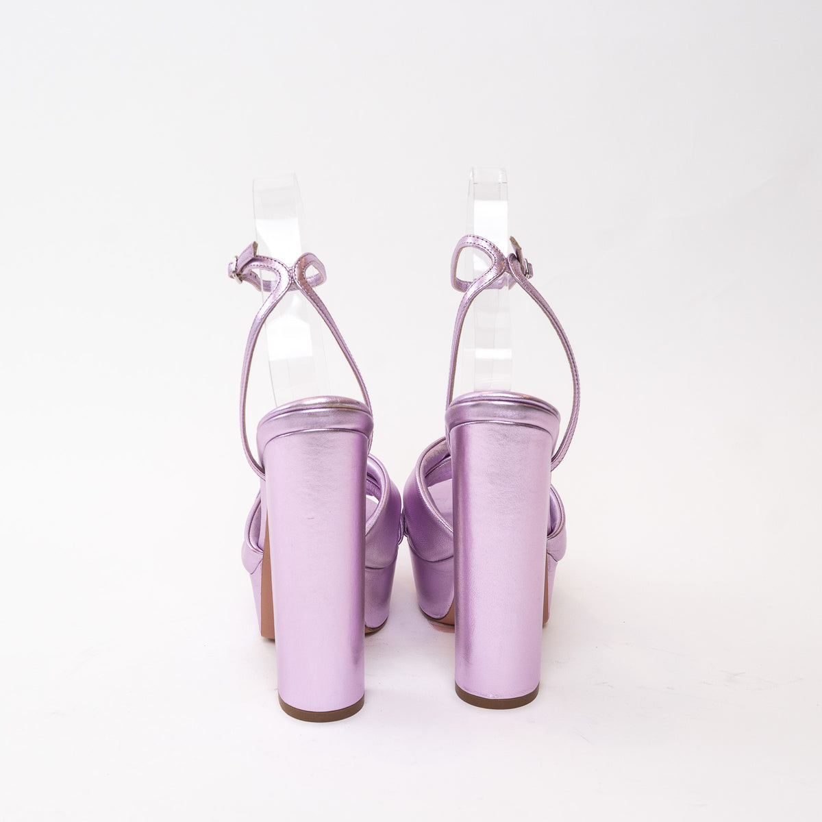 Aquazzura Metallic Lilac Leather Platform Block Heels Size 36