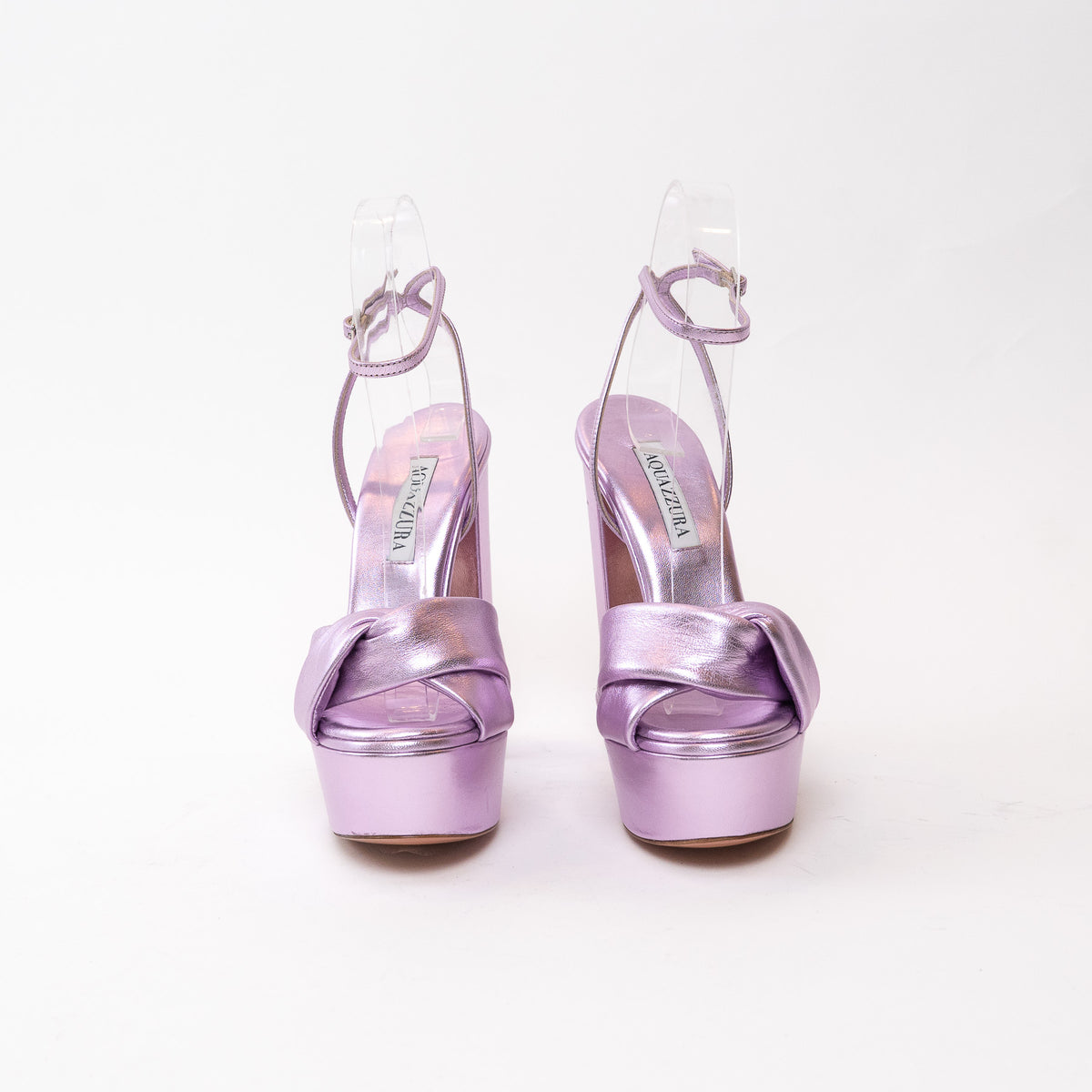 Aquazzura Metallic Lilac Leather Platform Block Heels Size 36
