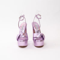 Aquazzura Metallic Lilac Leather Platform Block Heels Size 36