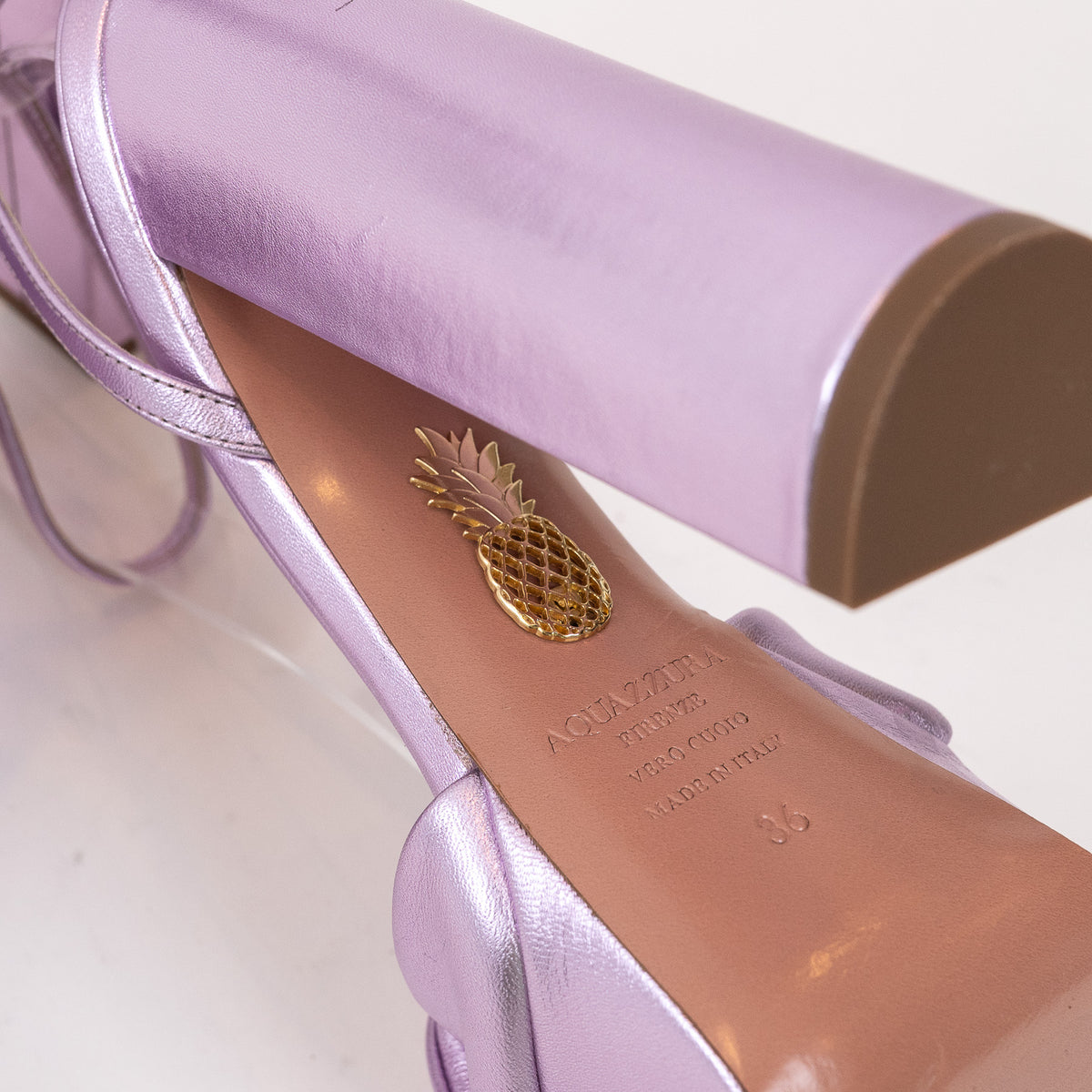 Aquazzura Metallic Lilac Leather Platform Block Heels Size 36