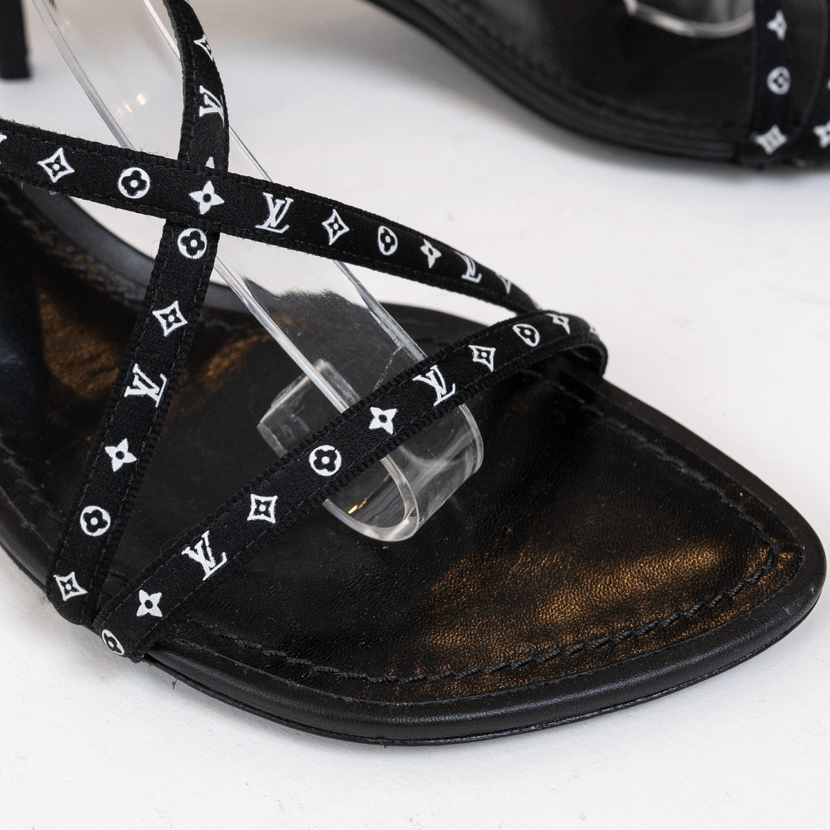 Louis Vuitton Black Monogram Canvas Leather Sandals Size 36.5