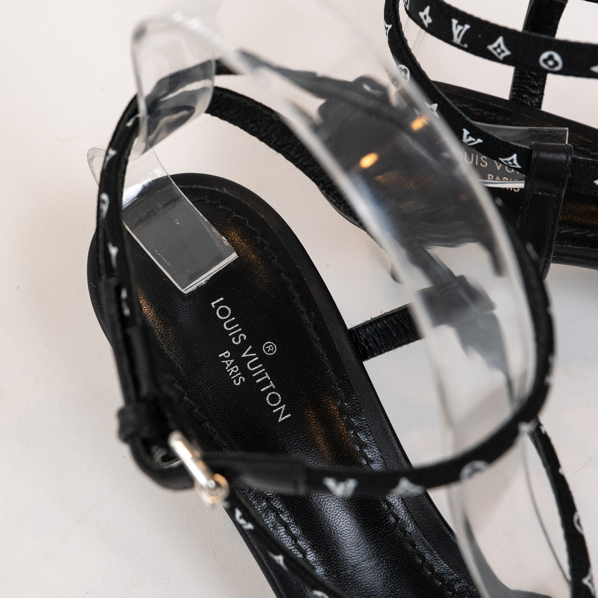 Louis Vuitton Black Monogram Canvas Leather Sandals Size 36.5
