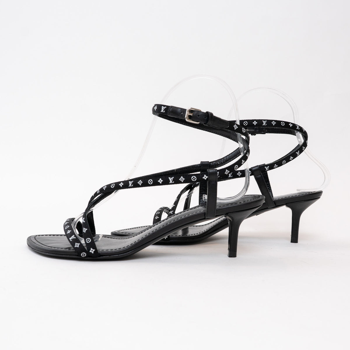 Louis Vuitton Black Monogram Canvas Leather Sandals Size 36.5