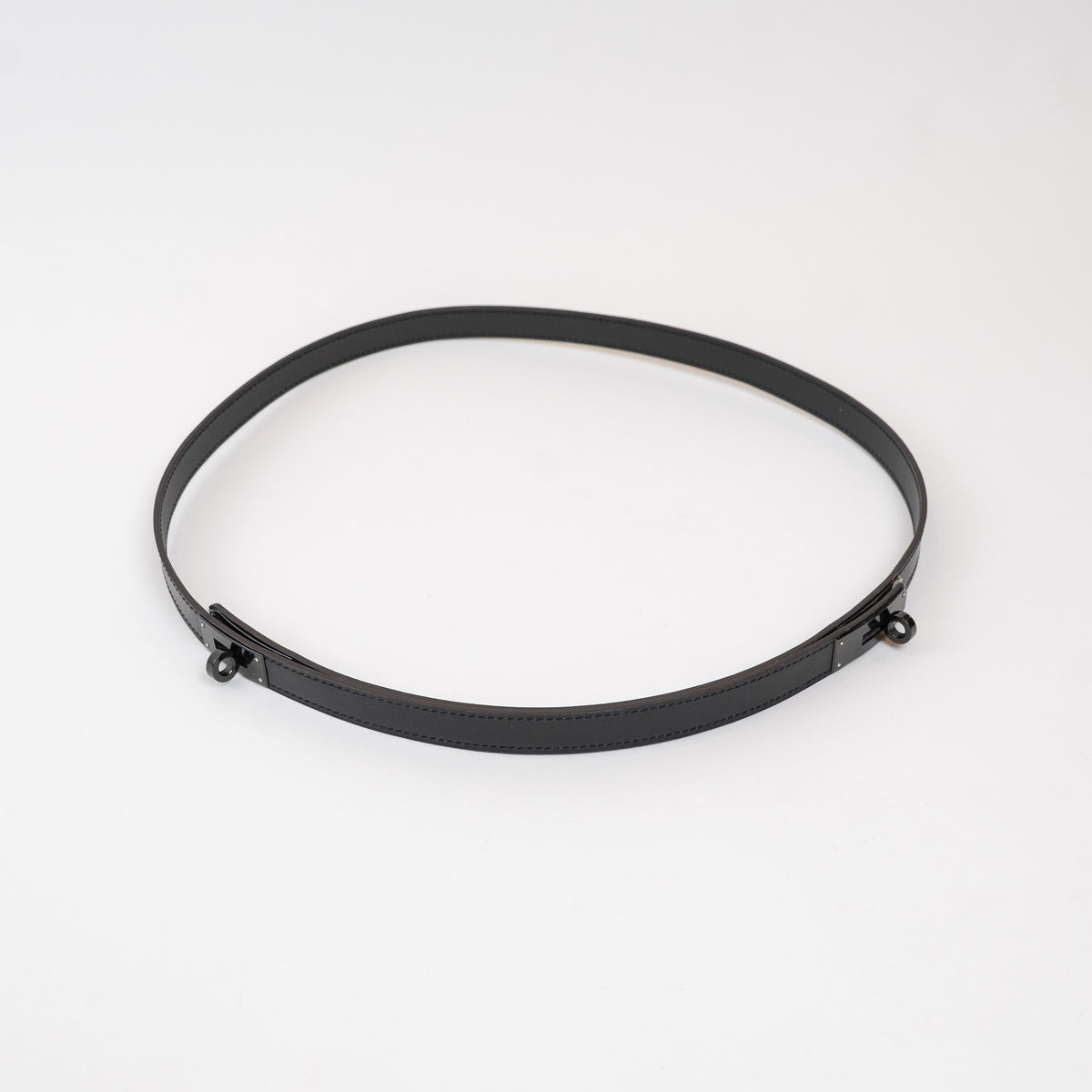 Hermes Black Leather Double Buckle Kelly Belt Size 90