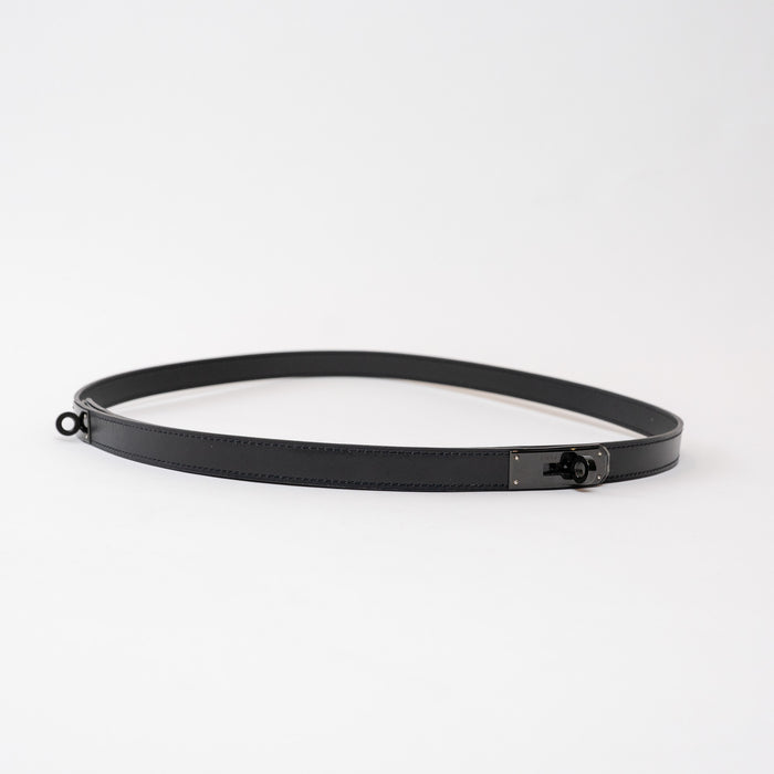 Hermes Black Leather Double Buckle Kelly Belt Size 90