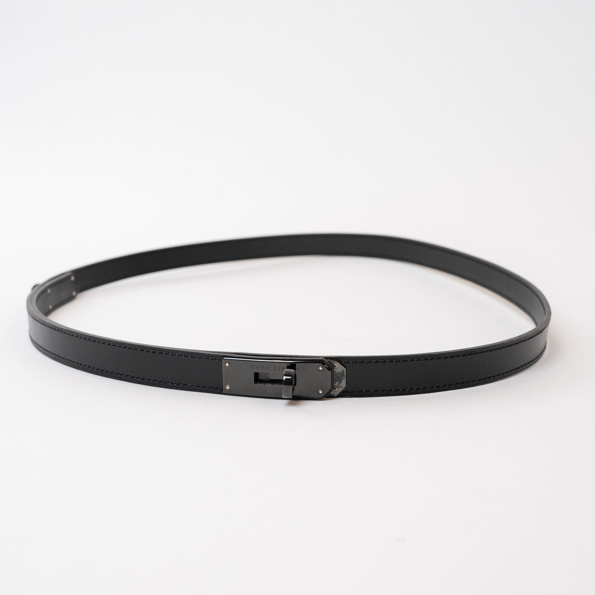 Hermes Black Leather Double Buckle Kelly Belt Size 90