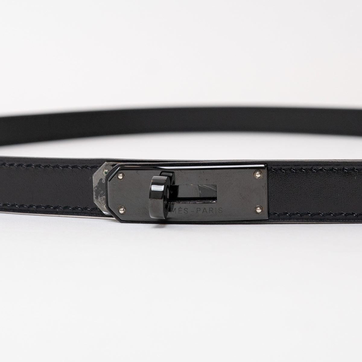 Hermes Black Leather Double Buckle Kelly Belt Size 90