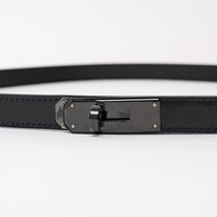 Hermes Black Leather Double Buckle Kelly Belt Size 90