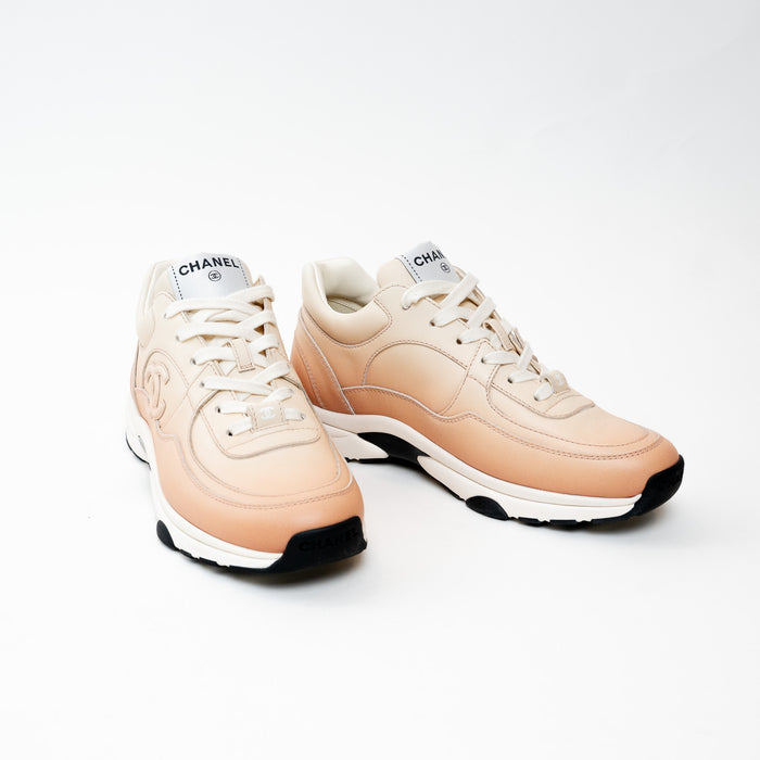Pre-Loved Chanel™ Peach Gradient Smooth Leather Sneakers Size 37