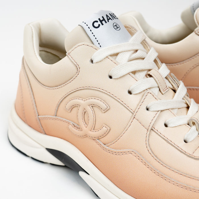 Pre-Loved Chanel™ Peach Gradient Smooth Leather Sneakers Size 37