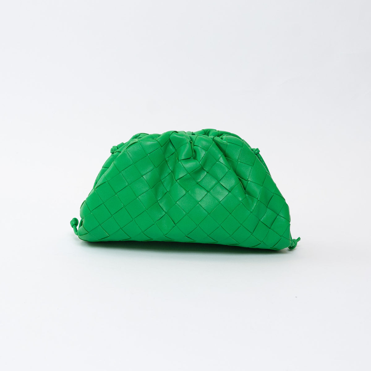 Bottega Veneta Green Calfskin Leather Intrecciato "The Mini Pouch" Clutch