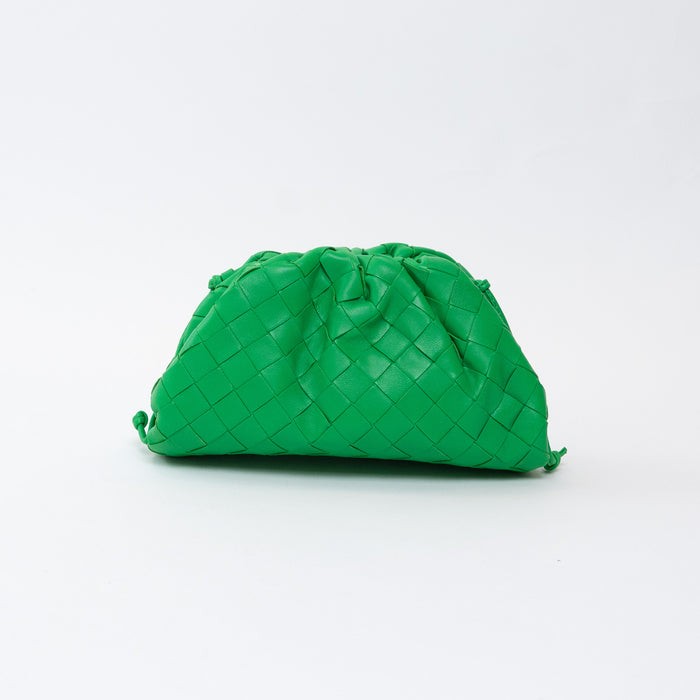 Bottega Veneta Green Calfskin Leather Intrecciato "The Mini Pouch" Clutch