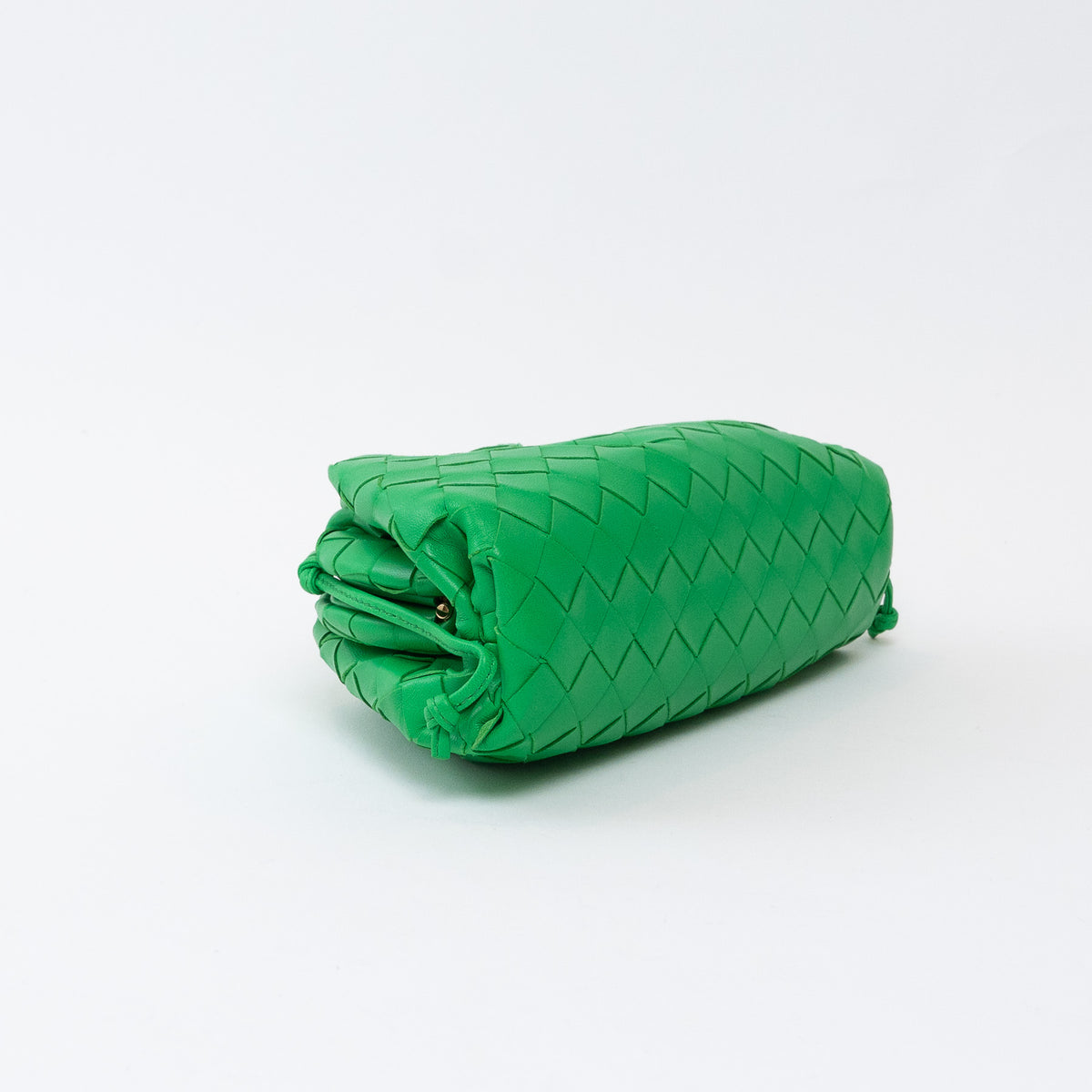 Bottega Veneta Green Calfskin Leather Intrecciato "The Mini Pouch" Clutch
