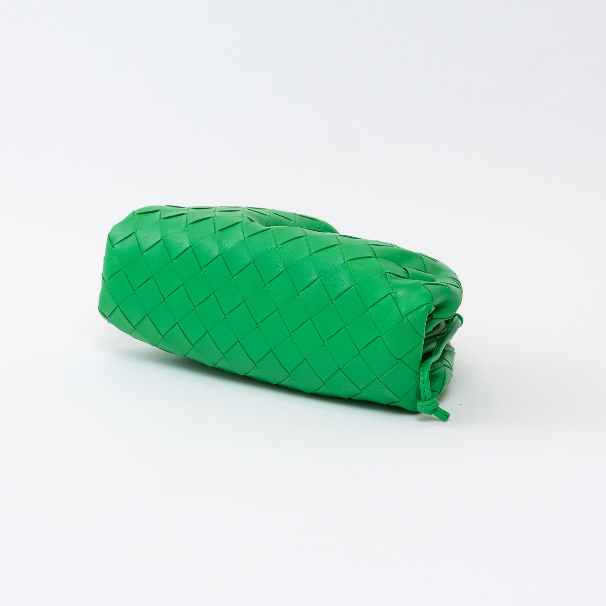 Bottega Veneta Green Calfskin Leather Intrecciato "The Mini Pouch" Clutch