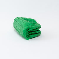 Bottega Veneta Green Calfskin Leather Intrecciato "The Mini Pouch" Clutch