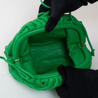 Bottega Veneta Green Calfskin Leather Intrecciato "The Mini Pouch" Clutch