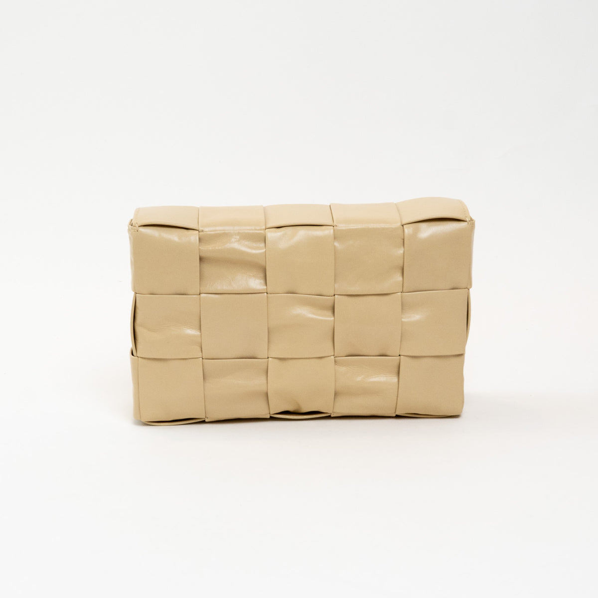 Bottega Veneta Beige Calfskin Leather Intrecciato Cassette Crossbody Bag