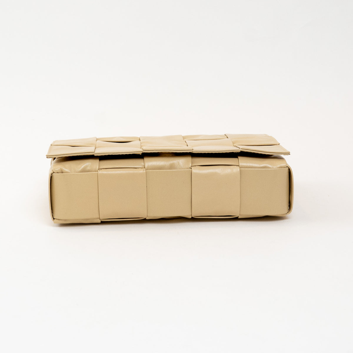 Bottega Veneta Beige Calfskin Leather Intrecciato Cassette Crossbody Bag