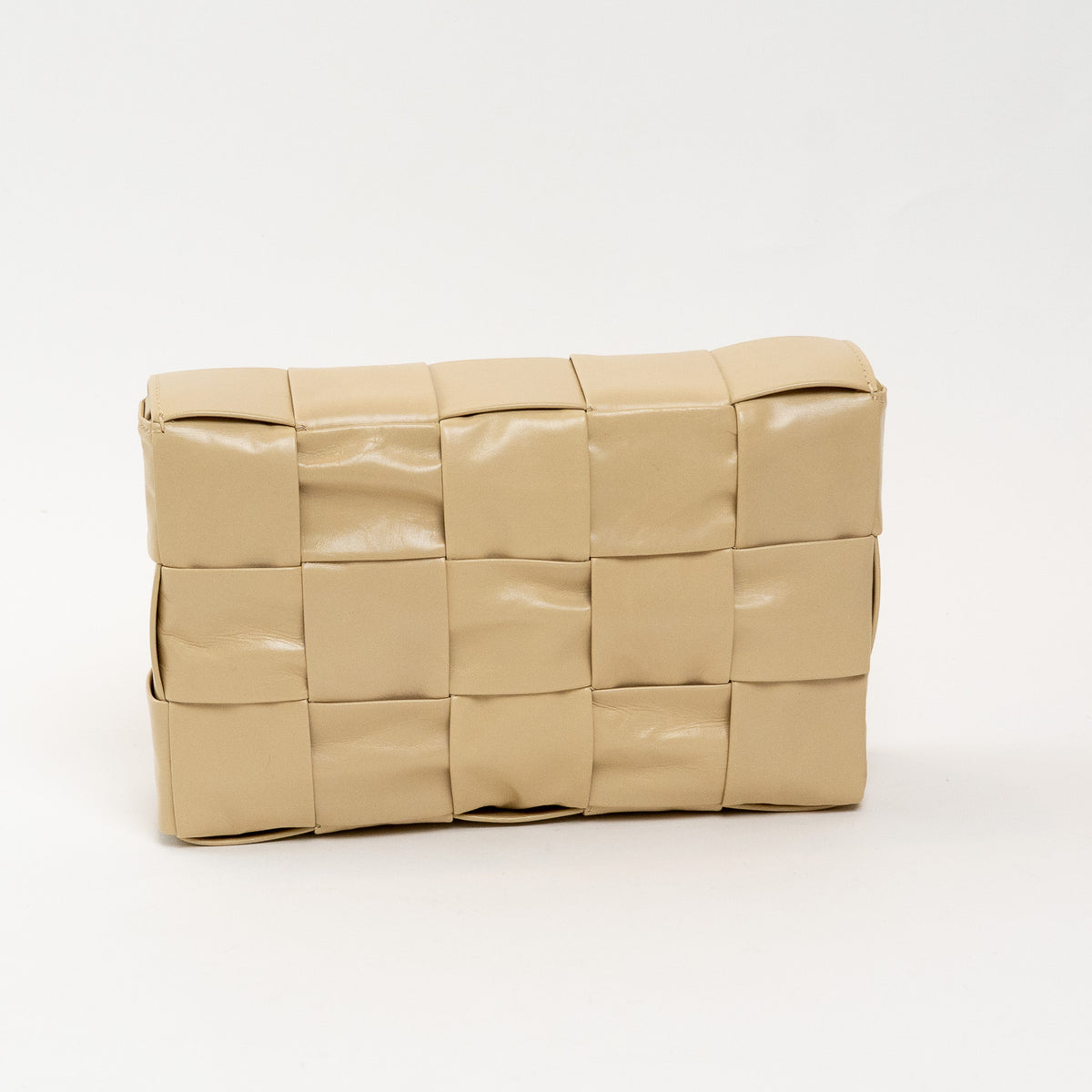 Bottega Veneta Beige Calfskin Leather Intrecciato Cassette Crossbody Bag