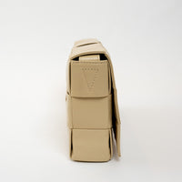 Bottega Veneta Beige Calfskin Leather Intrecciato Cassette Crossbody Bag