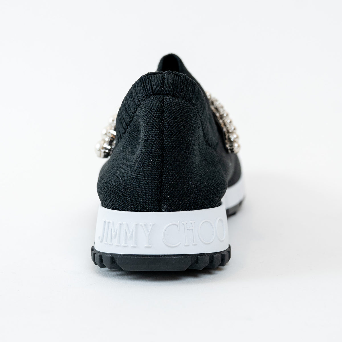 Jimmy Choo Black Knit Verona Crystal and Faux Pearl Detail Sock Sneakers Size 36.5