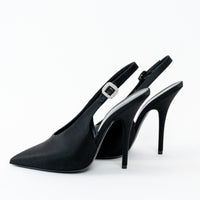 Saint Laurent Black Satin Slingback Pumps Size 40